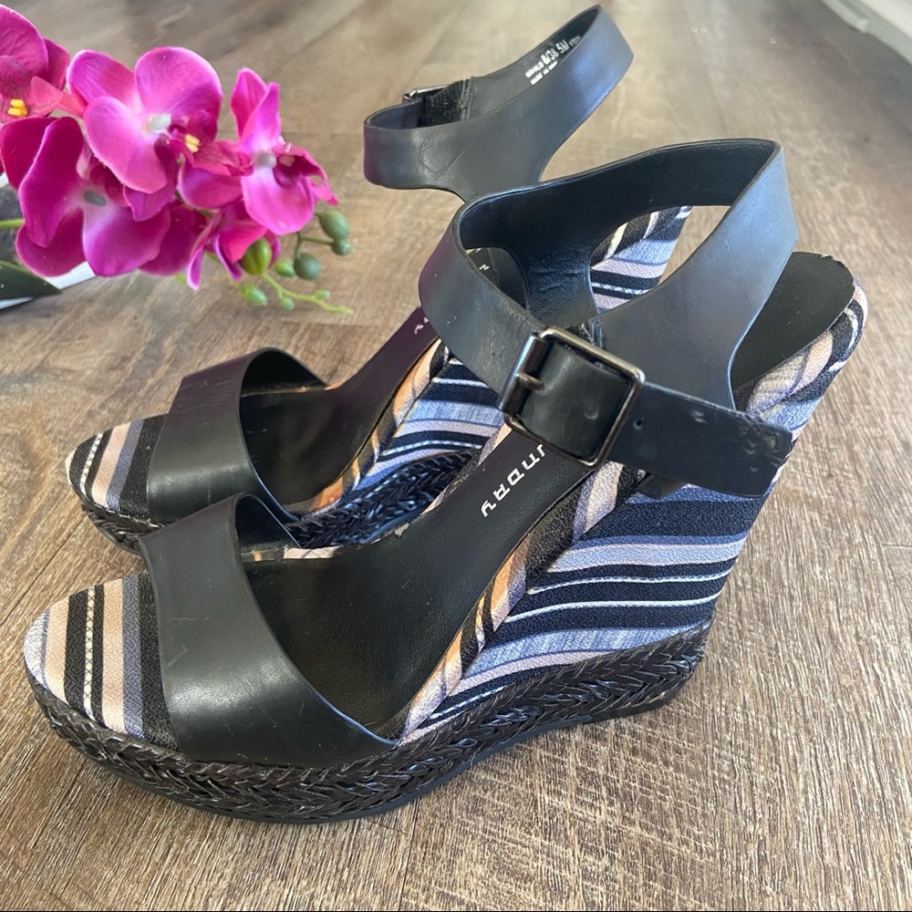 Chinese Laundry - Black/Blue Striped High Wedge Sandals